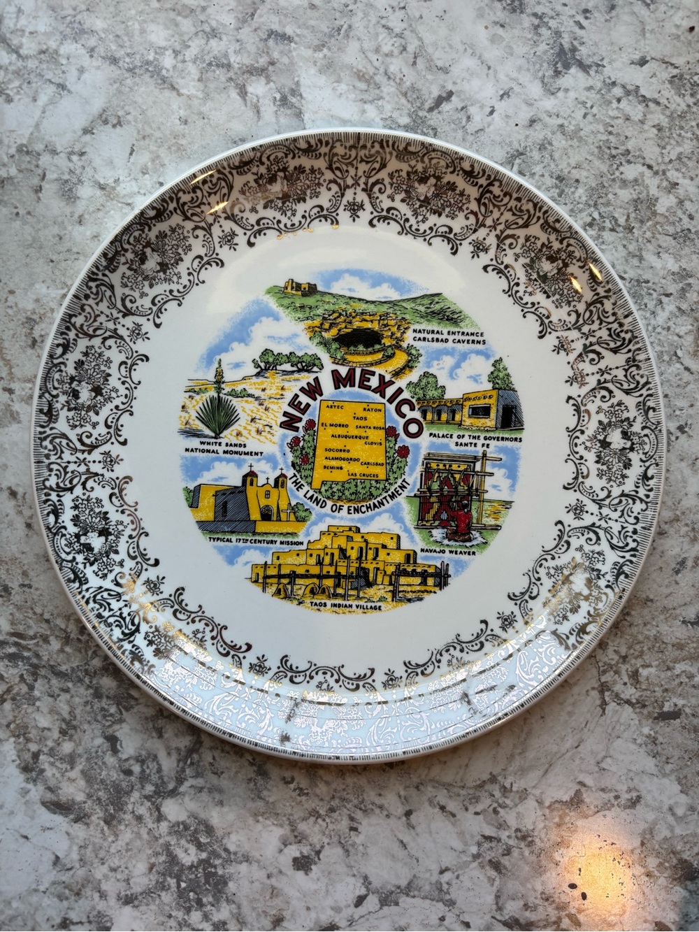 New Mexico Decorative Souvenir Plate - White with Multicolor Scenic Motif